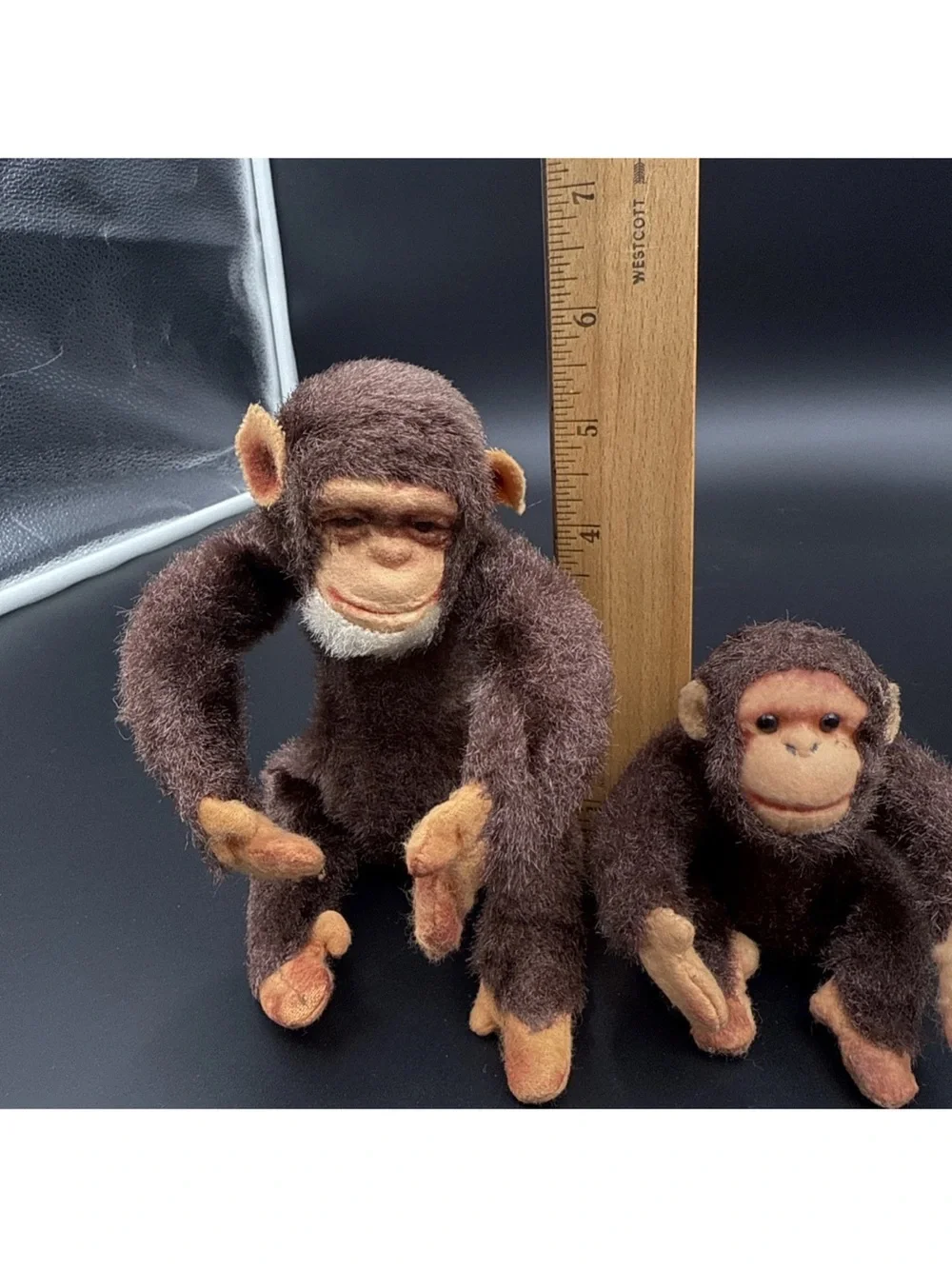 Vintage Stuffed Articulating Monkey Set Of 2 Mid Century 5” & 9” Head To Toe